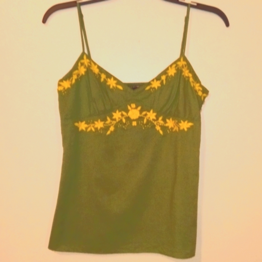 LUCKY BRAND GREEN TANK TOP YELLOW FLOWERS SIZE XS